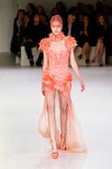Alexander McQueen Spring 2012 Red Asymmetric Cut Out Embellished Dress