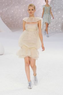 Chanel Spring 2012 Sheer Cream Gathered Plisse Dress With Ruffle Neck Detail  - Lyst