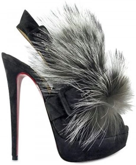 Christian Louboutin 150 Mm Splash Fur Fox Sandals in Gray (grey) - Lyst