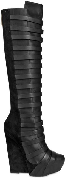 Gareth Pugh 140mm Banded Brushed Calfskin Wedges - Lyst