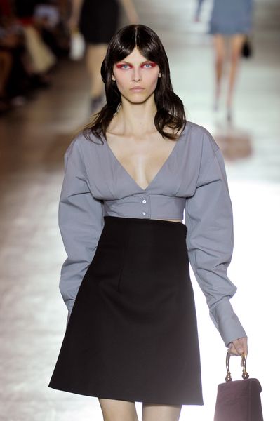 Miu Miu Spring 2012 Cropped VNeck Top with Exaggerated Sleeves in Gray - Lyst