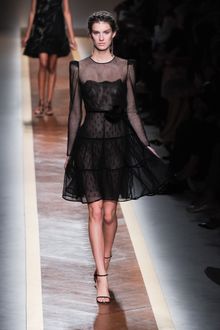 Valentino Spring 2012 Sheer Black Long Sleeve Ruffle Layered Evening Dress With Floral Embroidery Detail  - Lyst