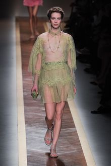 Valentino Spring 2012 Sheer Green Cape-Sleeve Shirt Dress With Floral Embroidery Detail  - Lyst