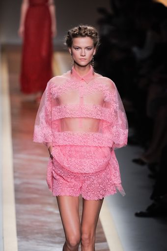  Spring 2012 Pink Sheer Lace Cape 