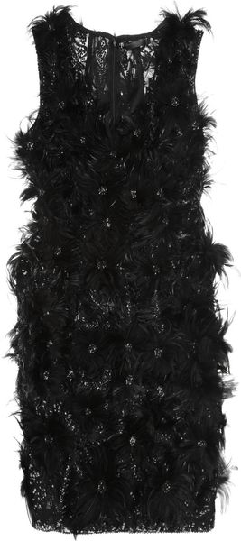Donna Karan New York Feather and Sequinembellished Silk Dress in Black - Lyst