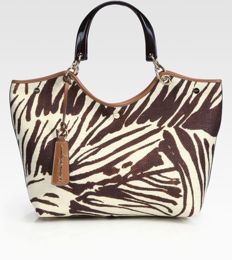 Ferragamo Zebra-print Canvas Tote Bag in Brown (tan) Ferragamo Zebra-print Canvas Tote Bag in Brown (tan)