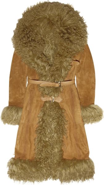Gucci Belted Shearling Coat in Brown (tobacco) - Lyst