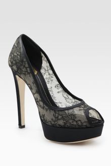 Dior Lace Peep Toe Platform Pumps - Lyst