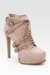 Dior Guetre Lace Up Leather And Crocodile Print Ankle Boots