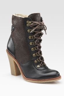 Sam Edelman Tara Two-tone Leather and Shearling Ankle Boots - Lyst