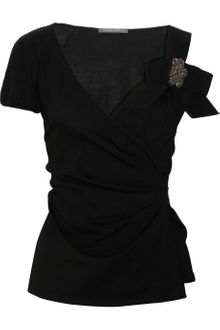 Alberta Ferretti Wrap-effect Wool Top - Lyst