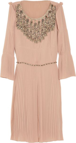 Alberta Ferretti Embellished Pleated Crepe Dress in Pink - Lyst