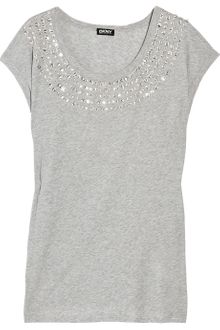 DKNY Diamanté-embellished Cotton T-shirt - Lyst