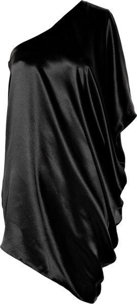 Halston Heritage Hammered Silksatin Oneshoulder Dress in Black - Lyst