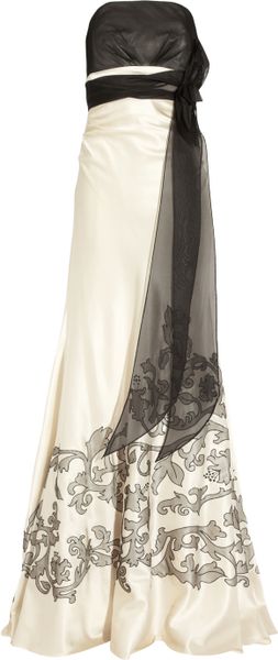 Kay Unger Embroidered Silksatin Gown in Black - Lyst