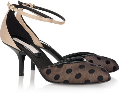 Stella Mccartney Polkadot Satin Kitten Heels in Black - Lyst