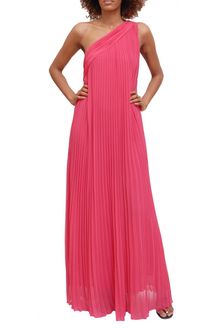 Halston Heritage One Shoulder Long Pleated Dress - Lyst