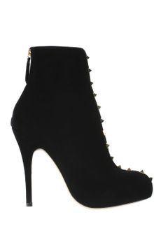 Valentino Velvet Leather Boot Rises To Ankle with Studs Running Vertically Down Front - Lyst