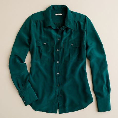 J.crew Blythe Blouse in Silk in Green (graffiti green) - Lyst
