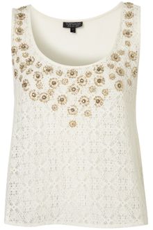 Topshop Embellished Lace Crop Vest - Lyst