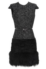 Alexander McQueen Bouclé Tweed Wool Blend Dress with Mink Fur Trim