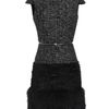 Alexander Mcqueen Bouclé Tweed Wool Blend Dress with Mink Fur Trim in Black (black white) - Lyst