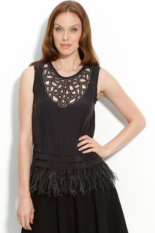 BCBGMAXAZRIA Dracey Sequin Bib Top with Genuine Ostrich Feather Trim - Lyst