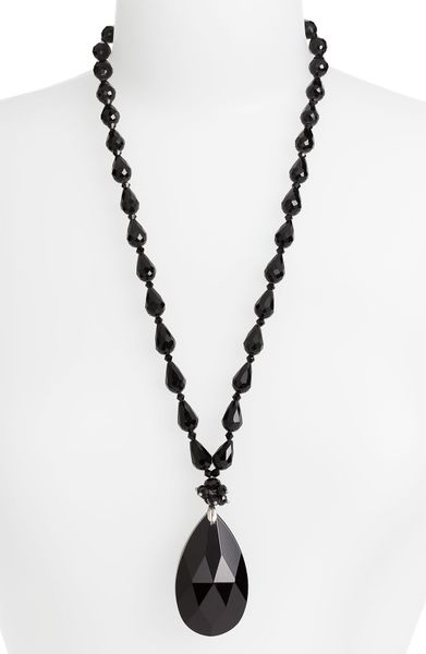 Cara Accessories Faceted Crystal Teardrop Pendant Necklace in Black (jet) - Lyst
