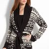Dkny Fair Isle Belted Cardigan in Black (black/creme pattern) - Lyst