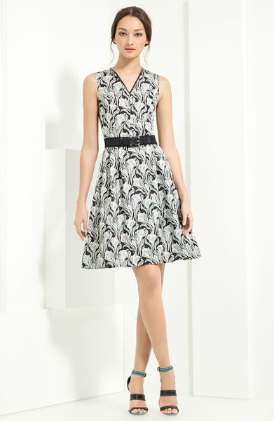 Jason Wu Floral Print Belted Dress in Black (black/ grey) - Lyst
