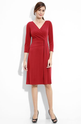 Tahari By Arthur S. Levine Faux Wrap Stretch Jersey Dress - Lyst