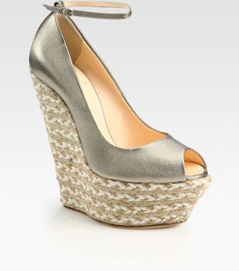 Giuseppe Zanotti Metallic Leather Espadrille Wedge Sandals - Lyst