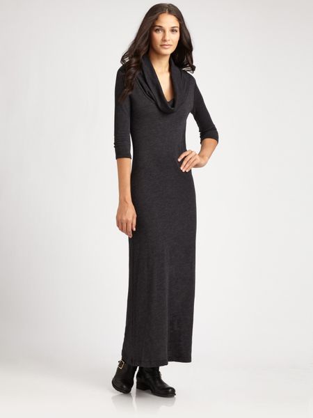 James Perse Three-quarter Sleeve Cowlneck Maxi Dress in Black