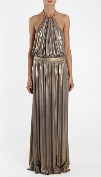 Tibi Metallic Jersey Long Halter Dress in Gold - Lyst