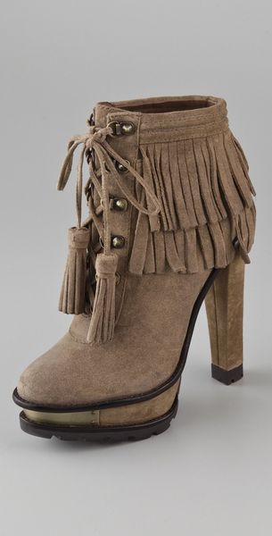B Brian Atwood Tempesta Suede Platform Booties in Green (olive) - Lyst