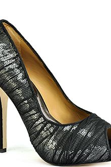 Badgley Mischka Star Pump - Black Silk Covered Sequin Open Toe Pump - Lyst