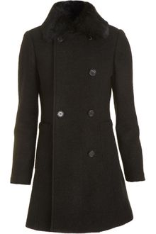 Co-op Barneys New York Rabbit Fur Collar Coat - Lyst