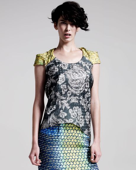 Peter Pilotto Drapeback Silk Blouse in Multicolor (green) - Lyst