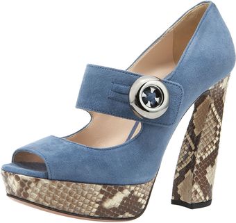 Prada Suede and Python Mary Jane Sandal - Lyst