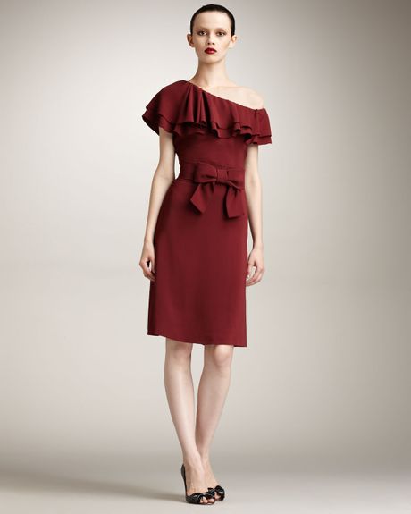 Valentino Oneshoulder Tiered Ruffle Dress in Brown - Lyst