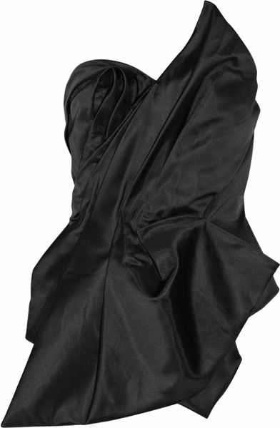 Marchesa Pleated Satin Bustier in Black - Lyst