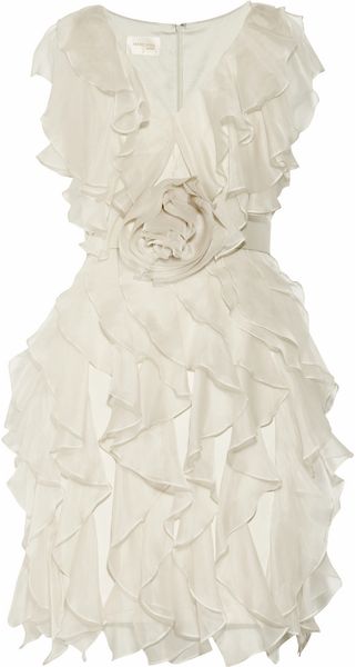 Notte By Marchesa Ruffled Silkcrepe Dress in White - Lyst