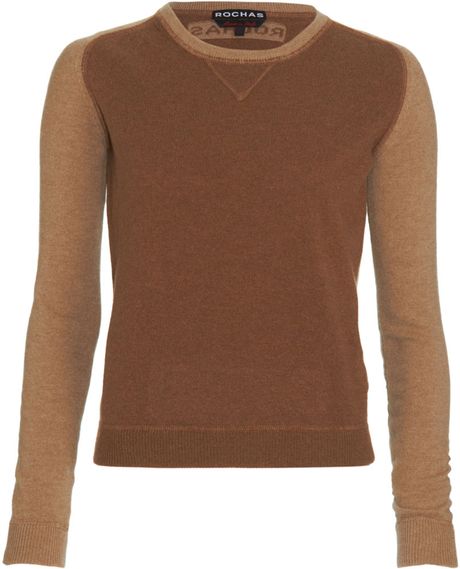 Rochas Two Tone Pullover in Beige (camel) - Lyst