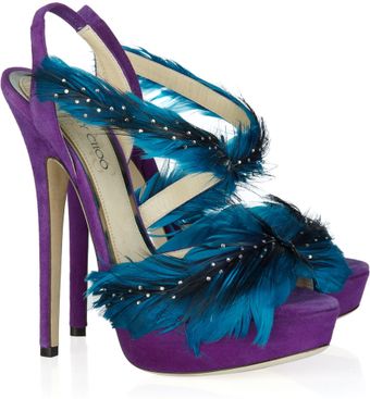 Jimmy Choo Marlene Feather and Suede Sandals - Lyst