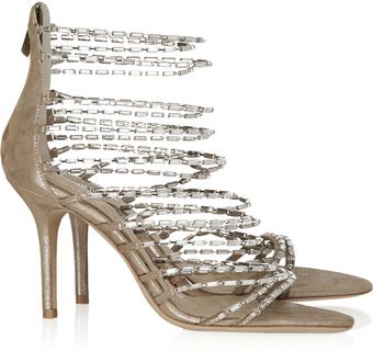 Jimmy Choo Lauren Diamanté and Suede Sandals - Lyst