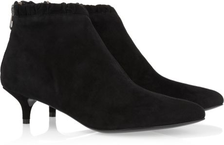 black suede booties with kitten heel