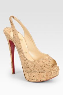 Christian Louboutin Lady Cork Peep Toe Slingback Platform Pumps - Lyst