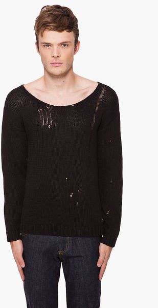 Mcq By Alexander Mcqueen Distressed Laddered Sweater in Black for Men - Lyst