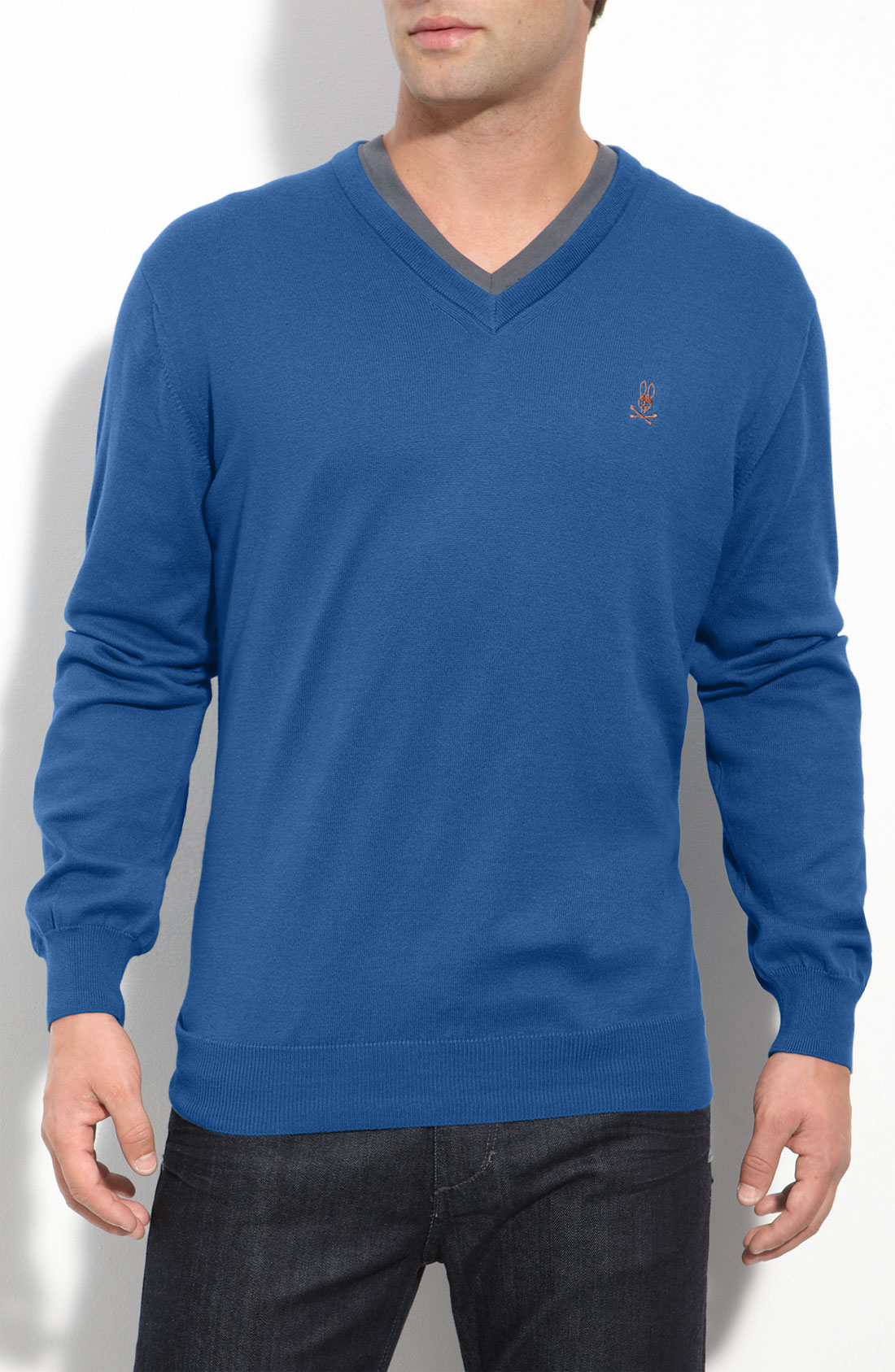 royal blue v neck jumper mens