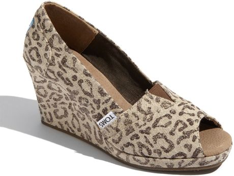 Toms Snow Leopard Peeptoe Wedge in Beige (snow leopard) | Lyst